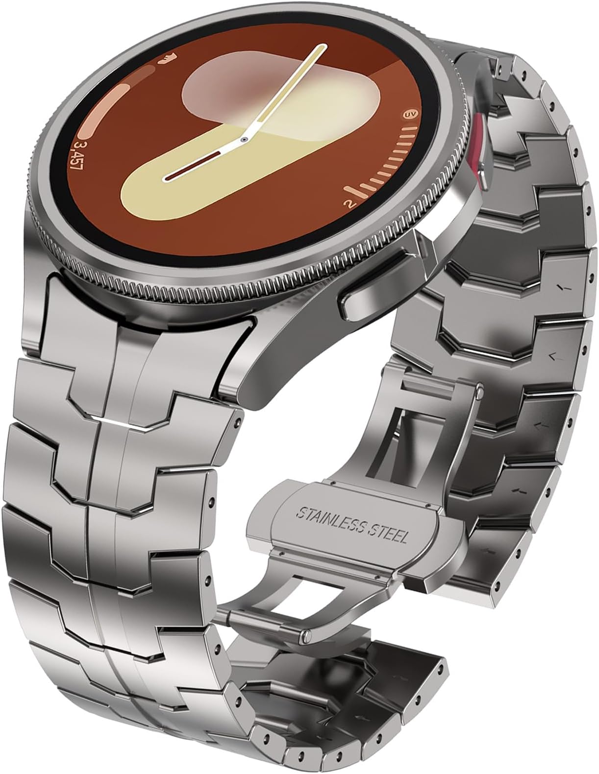 WINGLE Metal Bands for Samsung Galaxy Watch 7 6 5 4 Band Galaxy Watch 6 Classic/5 Pro/4 Classic/FE Band Men 47mm 43mm 45mm 44mm 40mm 46mm 42mm, No Gap Solid Stainless Steel Link, Titanium