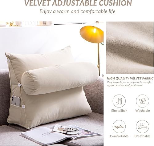 Miniatura 3 de Konelia Almohada de cuña para lectura, triángulo, cabecera de cama, respaldo lumbar, soporte de espalda con almohada ajustable para el cuello, 23.6