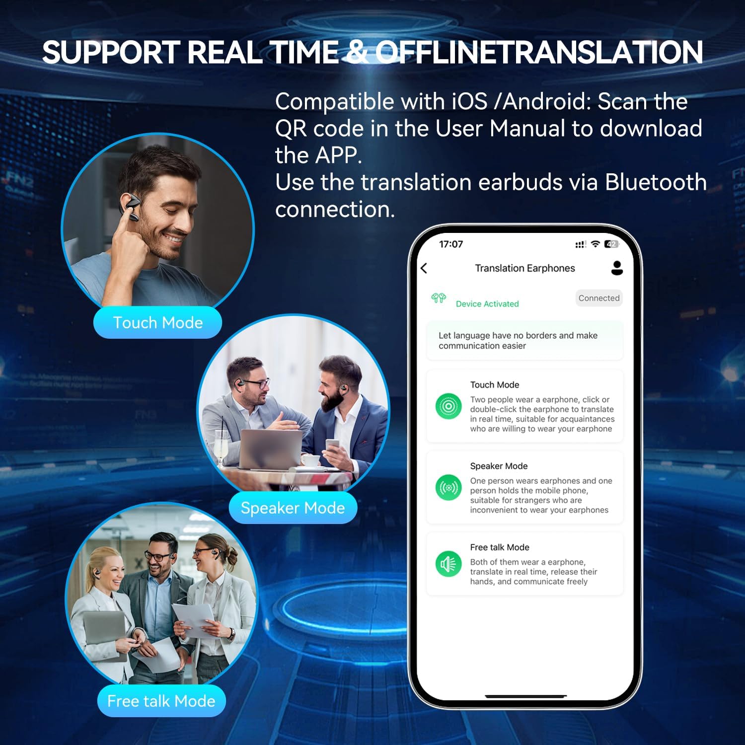 Ai Language Translation Earbuds Real Time 2025,150 Languages Two-Way Instant Voice Language Translator,Wireless Bluetooth Headphones,Text/Photo Translation Device with APP for iOS &Android-Black - Image 3