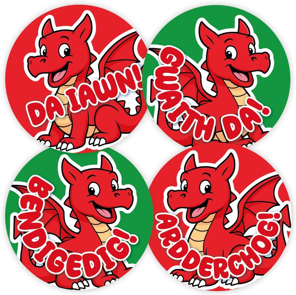 144 Welsh Dragon Praise Words Reward Stickers 30mm Reward Stickers for School Teachers, Parents and Nursery