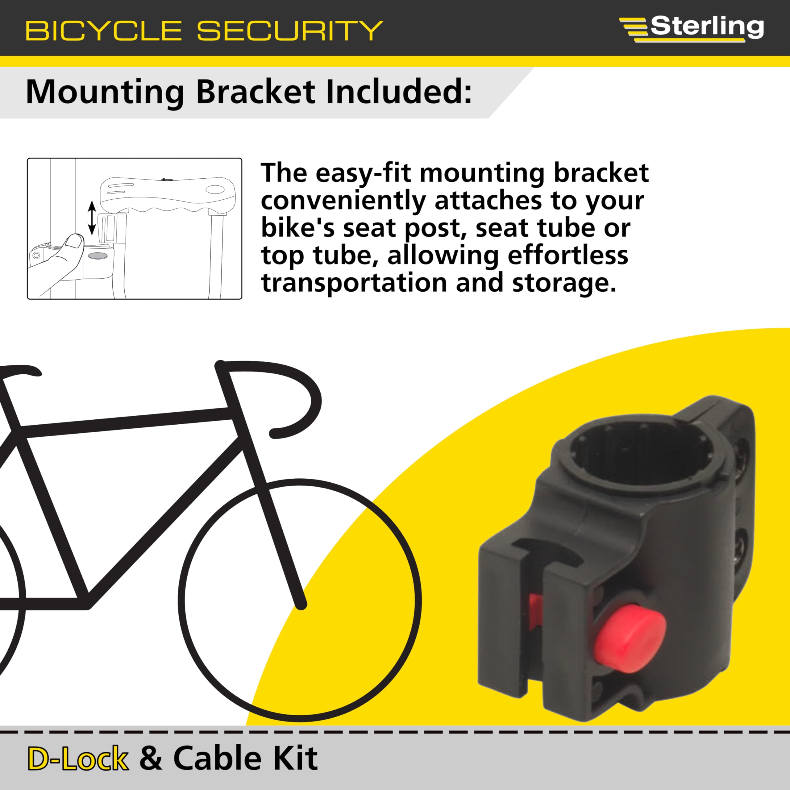 Sterling 173D 320mm Heavy Duty Bike D Lock & 1.2m Cable, Black, One Size - Image 4