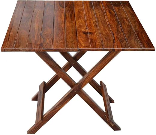 MAYA WOOD DECOR Sheesham Wood Folding Table | Wooden Coffee &amp; Dining Table | Portable Foldable Table with X Shape Legs | S...