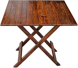 Silver Crafts Solid Wood Folding Table | for Balcony | Garden| Outdoor Furnishing | Square Folding Table | Natural Brown Colour Finish
