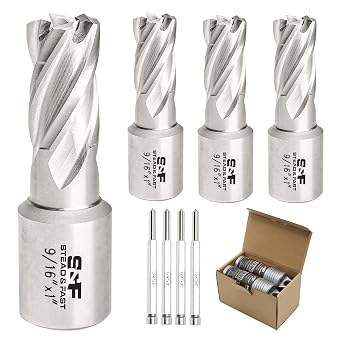 S&F STEAD & FAST Annular Cutter Set, 4-pc, 9/16" Diameter x 1" Depth of Cut for Magnetic Drill Press