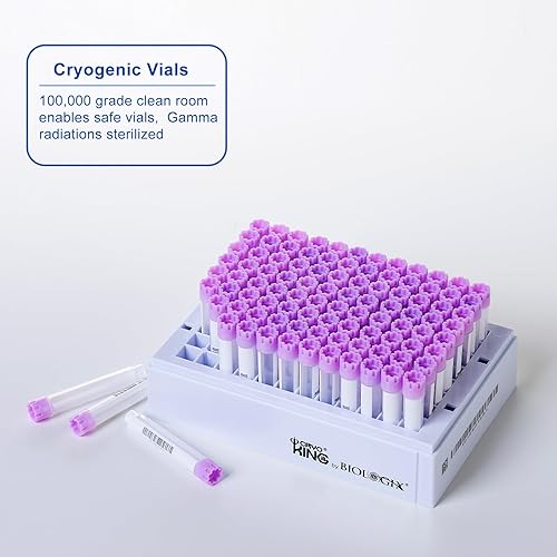 Miniatura 4 de Combo de crioviales SBS de 0.0 fl oz con estantes, tubos criogénicos de rosca externa de código 2D, agujero cuadrado, viales con estante, morado