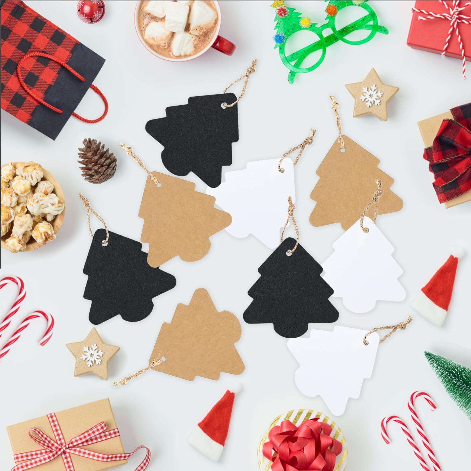 96 Weihnachts-Geschenkanhänger Aus Kraftpapier - Naturlook Mit Schnüren