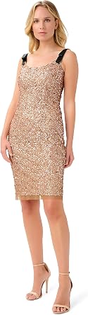 Adrianna Papell Womens Beaded Midi Dress