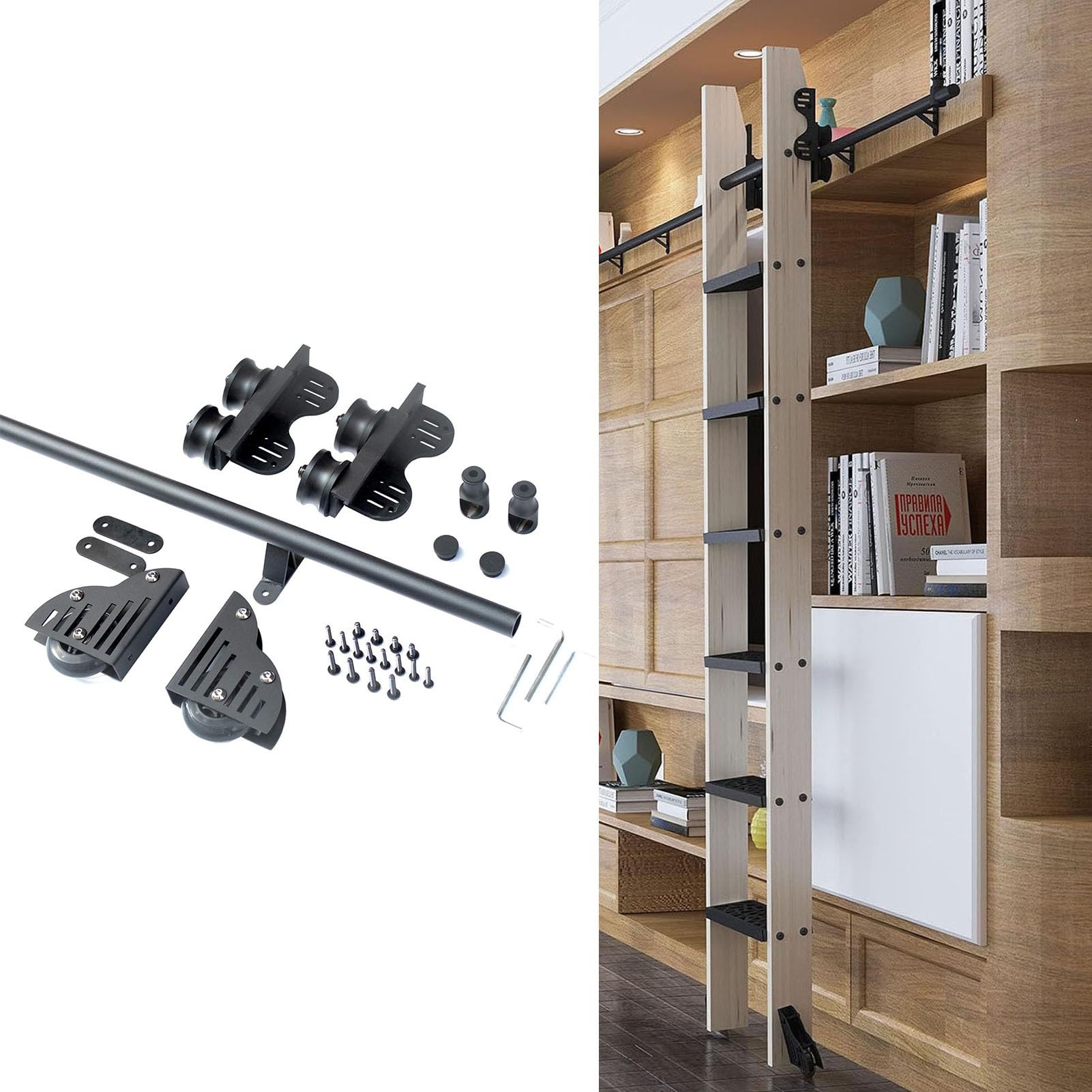 Rail coulissant pour échelle de bibliothèque salon loft noir 5m