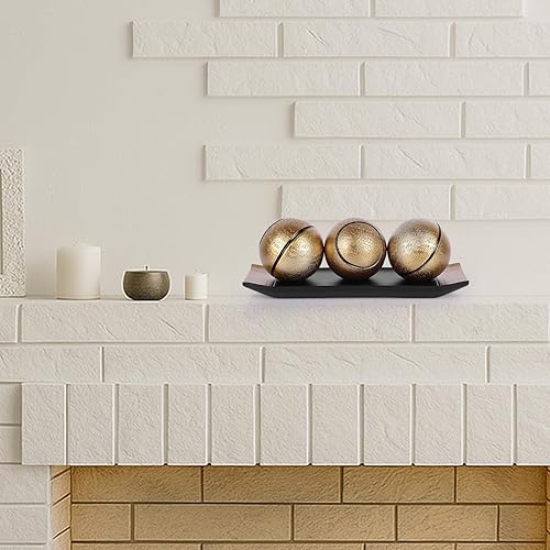 Miniatura 4 de LCCCK Juego de bandeja decorativa con bolas, soporte de TV de orbes decorativos de oro negro, centro de mesa auxiliar, elegantes bolas decorativas