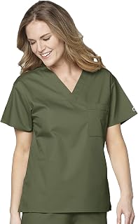 WINK WonderWORK Unisex V-Neck Scrub Top, Olive, 2XS | Unisex Scrub Top Olive V-Neck