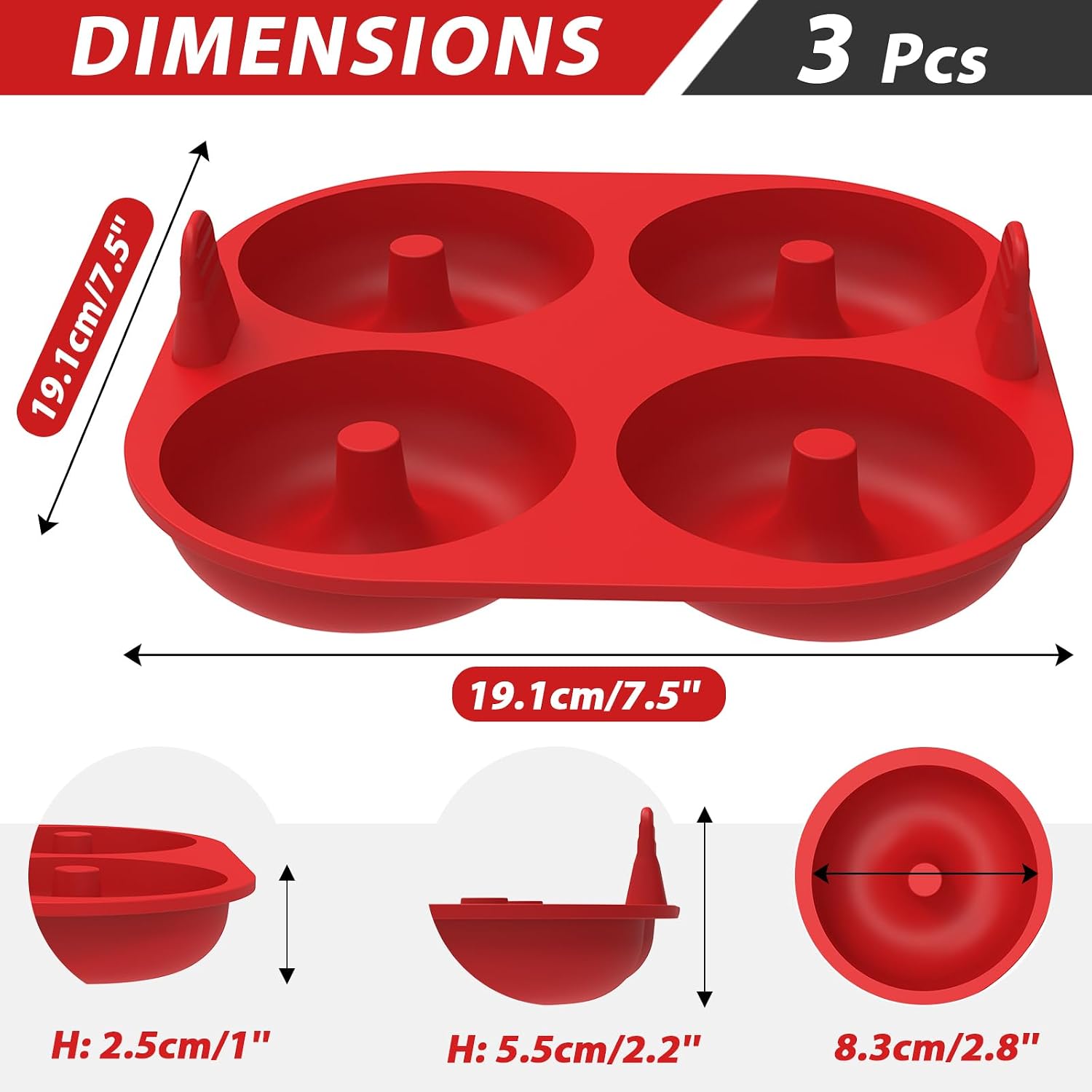 Webake Silicone Air Fryer Donut Pan for Baking, 4-Cavity Donut Pans Nonstick Donut Mold, BPA-Free, Dishwasher Safe, Set of 3