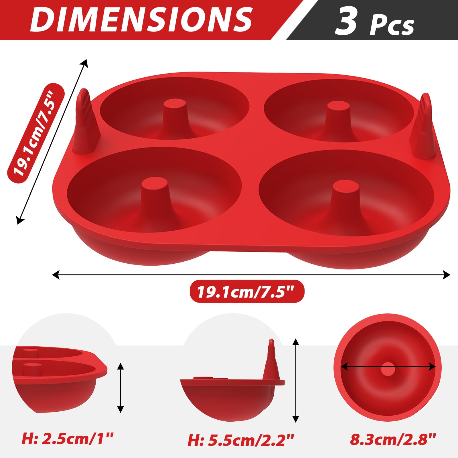 Molde de silicona para freidora de aire para hornear, moldes de donas antiadherentes de 4 cavidades, sin BPA, apto para lavavajillas, juego de 3 5