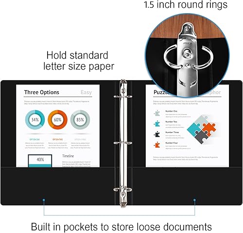 Miniatura 7 de COMIX Carpeta resistente de 3 anillos de 1.5 pulgadas con cubierta transparente, carpeta de anillos redondos de 1-12 pulgadas, sin PVC, capacidad de