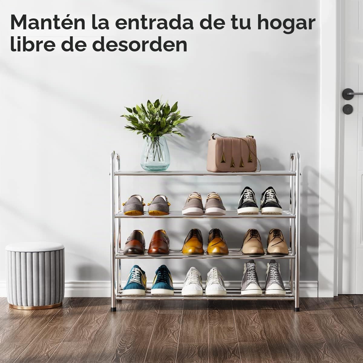 FANHAO Zapatero de 4 Niveles de Acero Inoxidable Versión Mejorada, Organizador de Zapatos, con Capacidad para 12-16 Pares de Zapatos, para Sala de Estar, guardarropa y Pasillo,68 x 26 x 65 cm