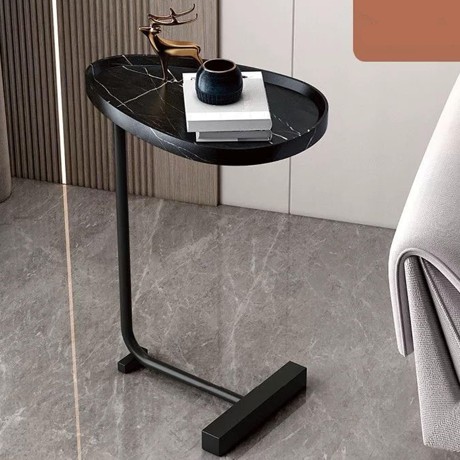 SXZenSpace C Shaped End Table Wood, Couch Side Modern,C Tables, Small for Living Room Bedroom And Space,black