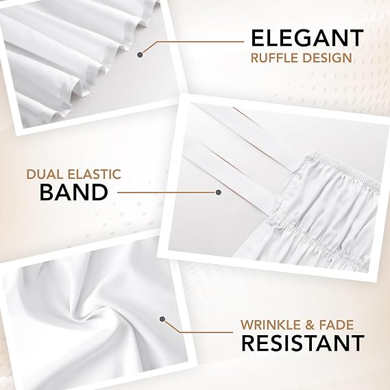 Utopia Bedding King Elastic Bed Ruffle - Easy Wrap Around Ruffle - Microfiber Bed Skirt with Adjustable Elastic Belt 16 Inch Tailored Drop - Hotel Quality Bedskirt, Fade Resistant (King, White)
