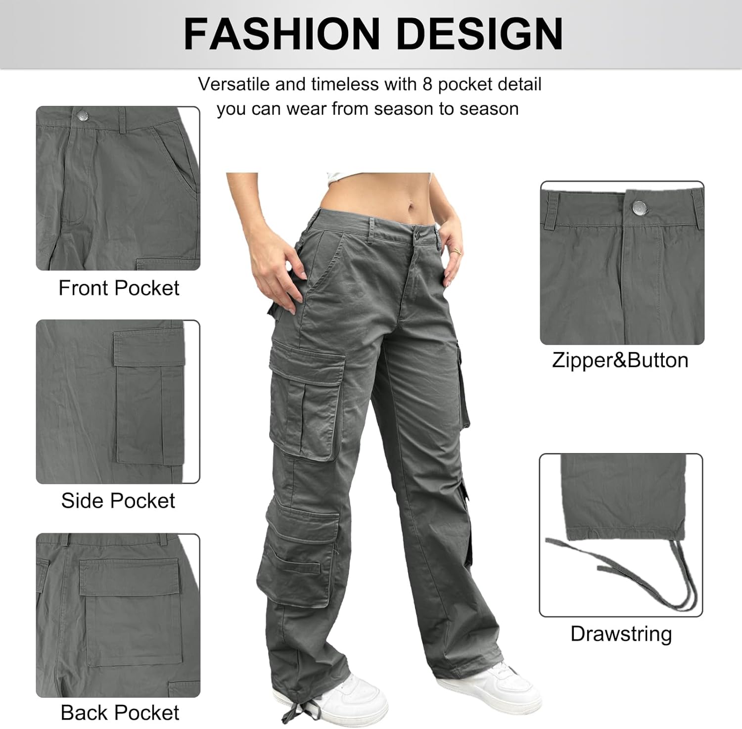 Cargo Pants for Women High Waisted Baggy Wide Leg Stretchy Y2K Streetwear Black Cargo Pants Women with Pockets - Image 6