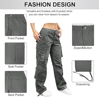 Cargo Pants for Women High Waisted Baggy Wide Leg Stretchy Y2K Streetwear Black Cargo Pants Women with Pockets