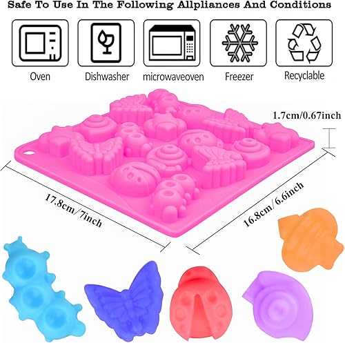 Miniatura 2 de Paquete de 2 moldes de silicona para gomitas de insectos, 16 cavidades, moldes de silicona para gelatina, chocolate, caramelo, crayón y mantequilla