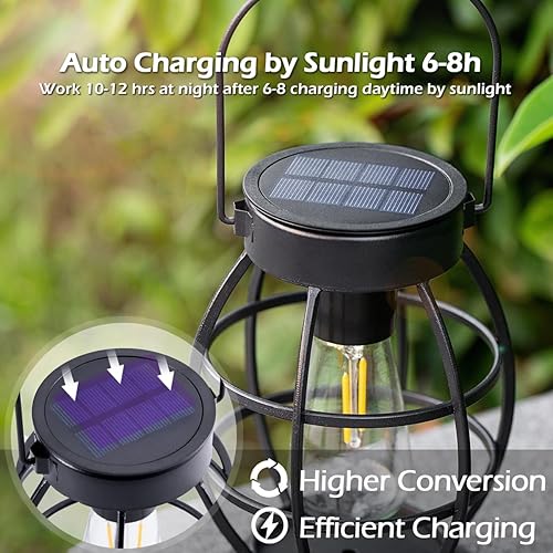 Miniatura 3 de LeiDrail Farol solar colgante para exteriores, luces solares LED de metal, impermeables, faroles de Navidad, decoración de paisaje para mesa,