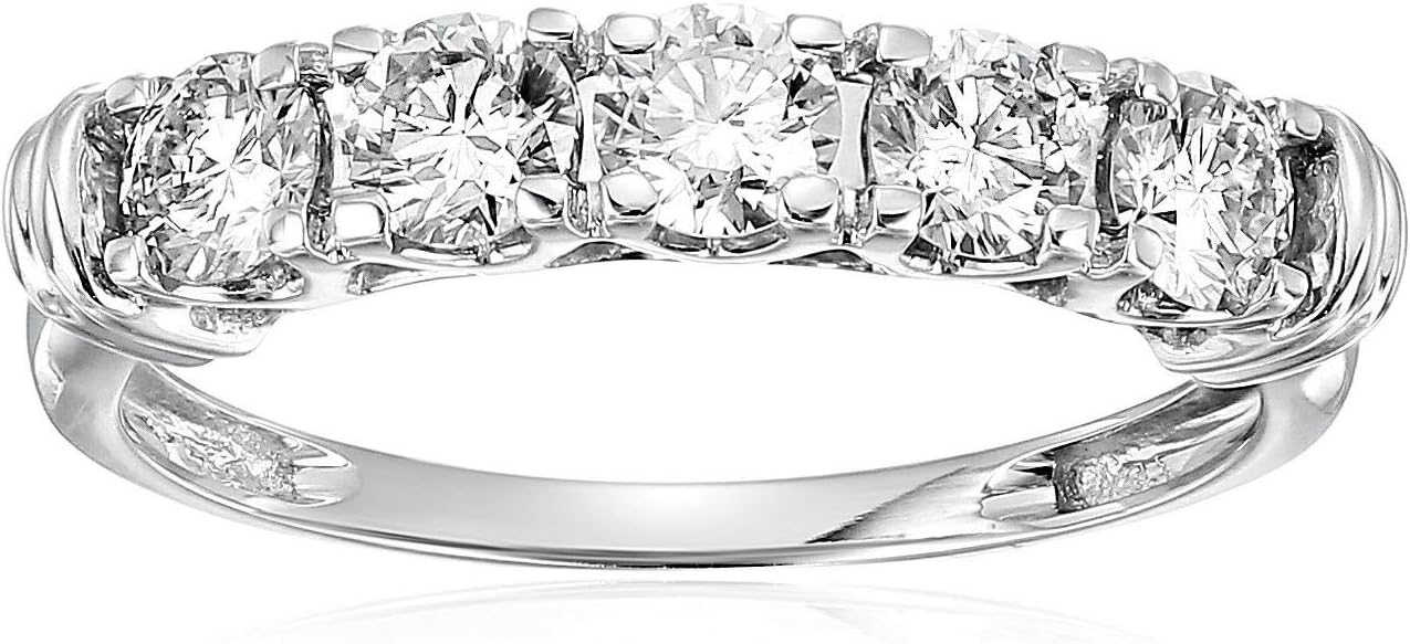 VIR JEWELS 1 cttw Diamond Wedding Anniversary Band for Women 5 Stone Diamond Engagement Ring 14K White Gold Prong Set SI2-I1 Clarity I-J Color Certified Size 4.5-10