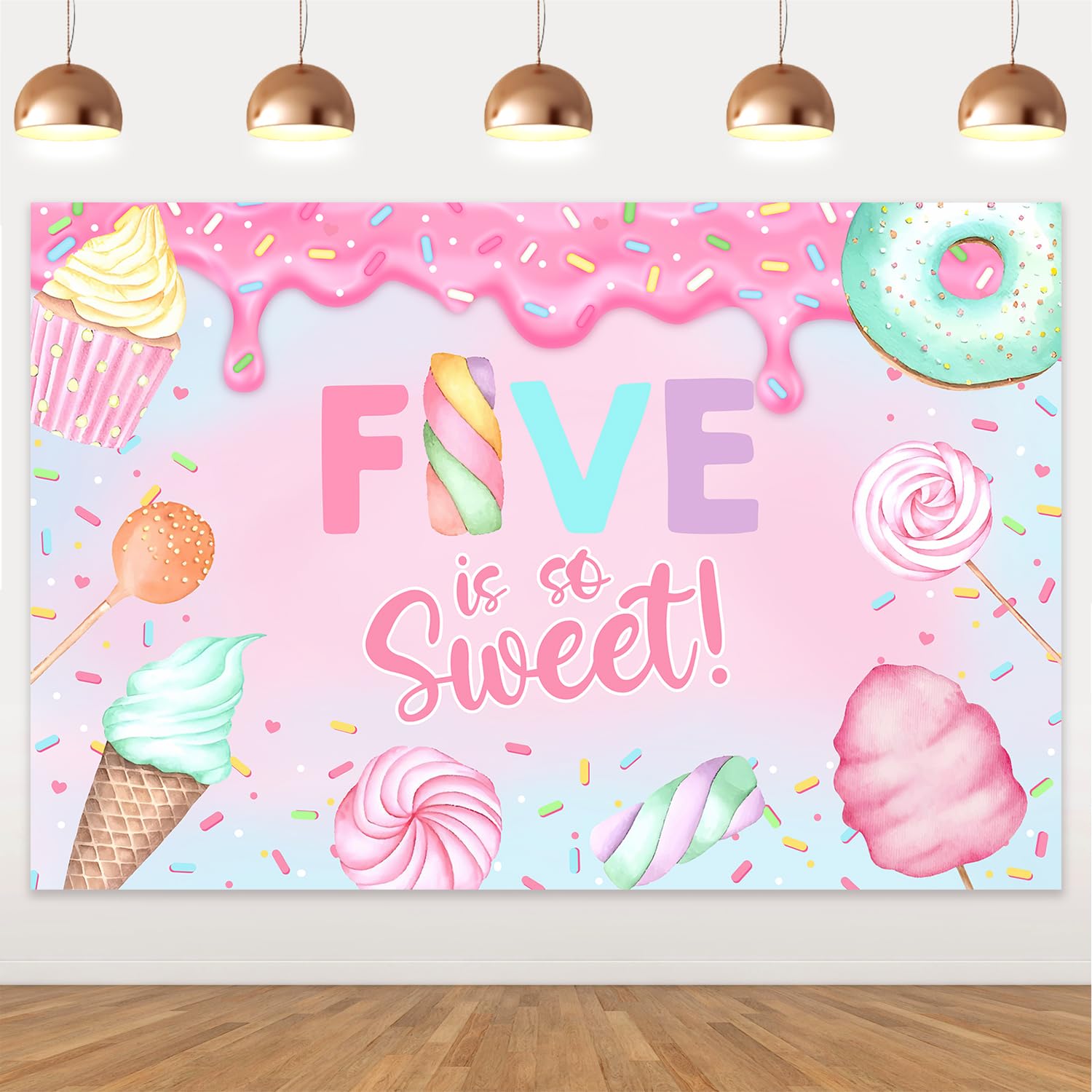 Donut Theme 5th Birthday Backdrop Five is So Sweet Birthday Photography Background Donuts 5th Birthday Party Decorations for Princess Kids Girl Five