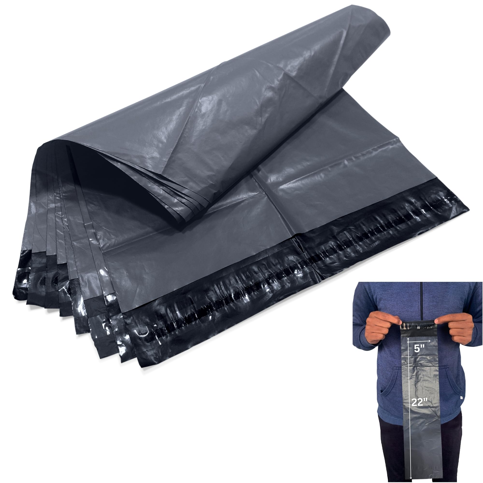JeeJaan® 100 Grey Parcel Bags 5" x 22" - (127 x 558 mm) Courier Mailer Plastic Parcel Envelopes Durable Packaging Shipping Bags Waterproof and Tear-Proof Postal Mailer Courier Bag