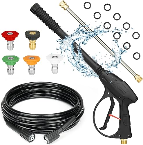 Youxmoto Kit de pistola y manguera para lavadora a presión con varita de extensión, manguera de 26 pies (26.2 ft), 5 puntas de boquilla de conexión