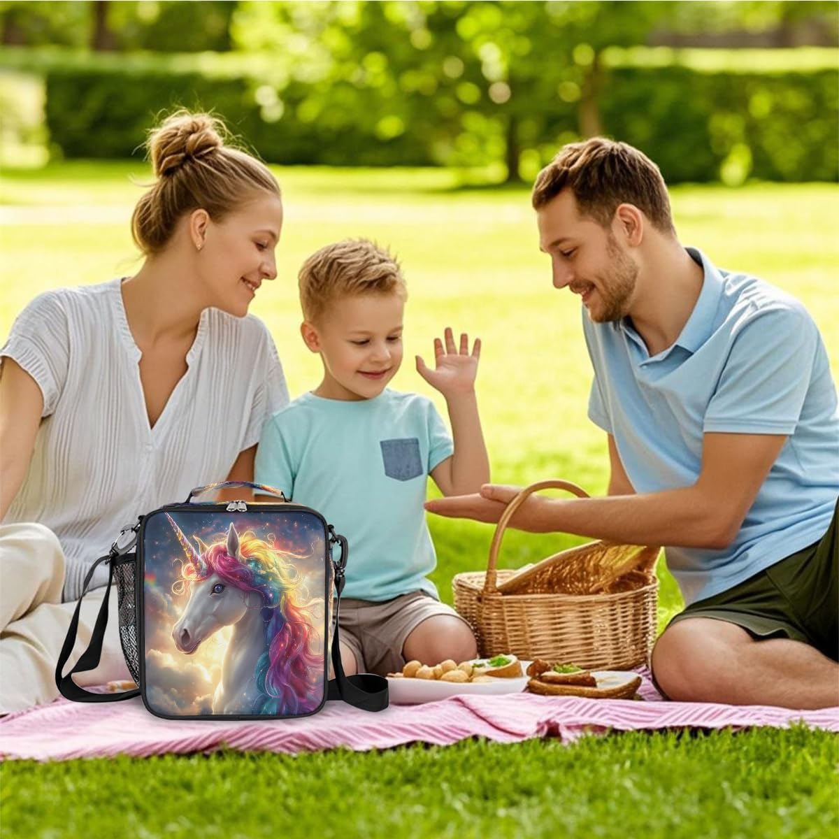 Pardick Unicorn Galaxy Cute Kids Lunch Box for Girls Boys Reusable Insulated Lunch Bag for Kids Toddler Thermal Cooler Spacious Lunchbox with Shoulder Strap Lunchbag for School Work Picnic