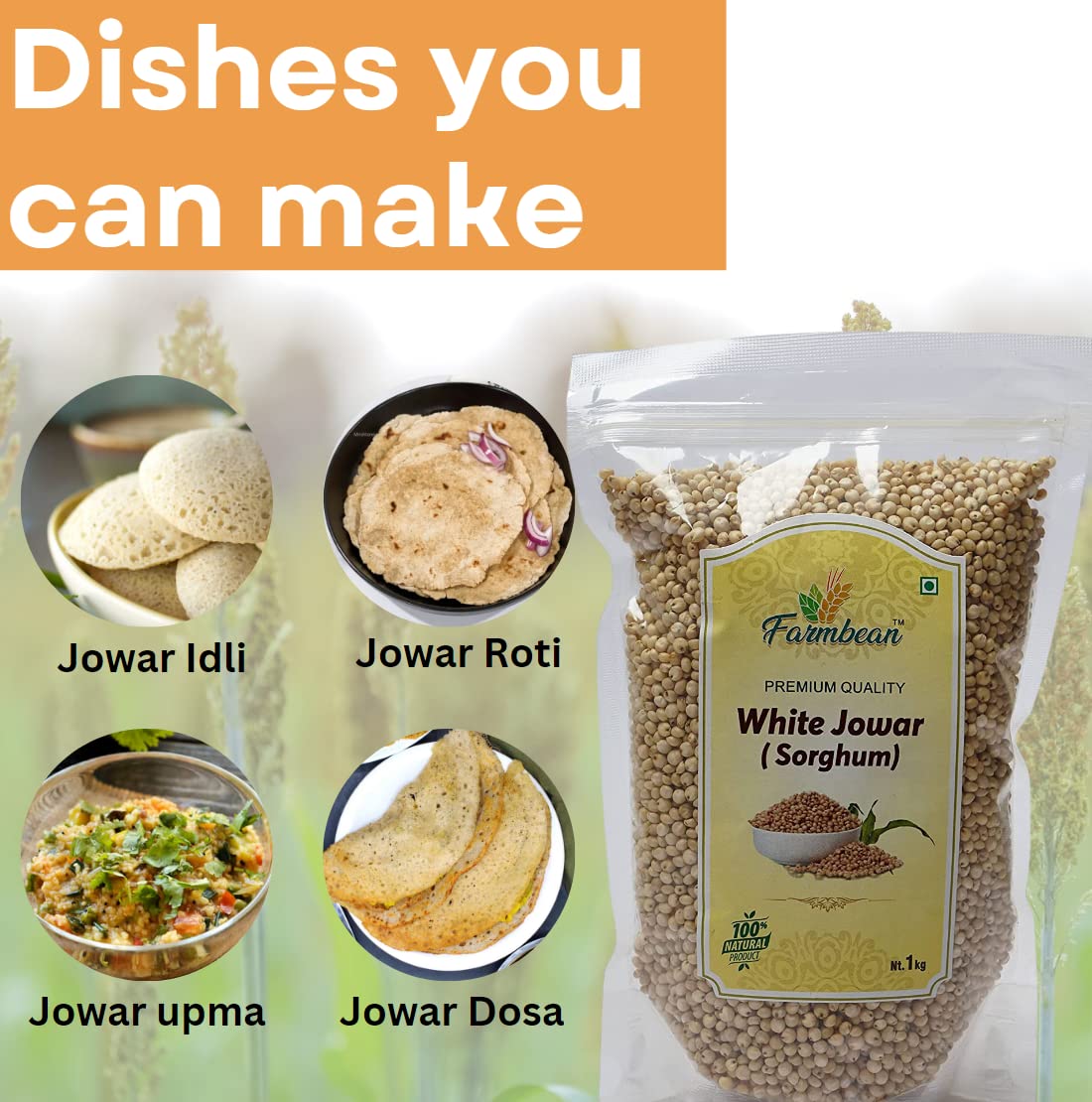 Farmbean Whole White Jowar Grains | Sorghum | Jonna | - 1 KG - Image 7 thumbnail