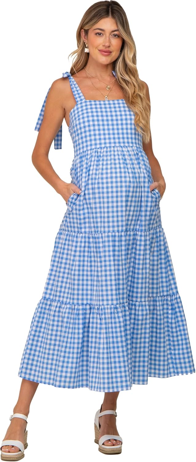 PinkBlush Checkered Sleeveless Tiered Maternity Maxi Dress