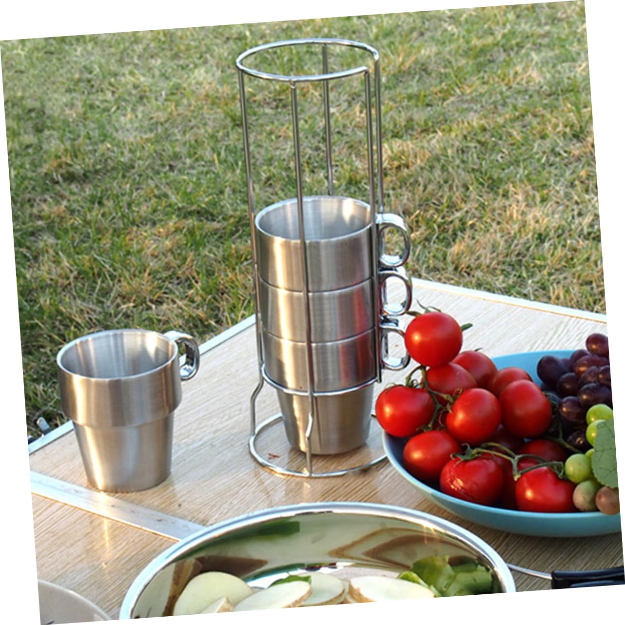Gatuida Doppelter Edelstahlbecher Mit Isolierbecher Outdoor-becher Edelstahlbecher Und Bierbecher-netzbeutel Mit Ständer Kühlung Und Hitzebeständigkeit