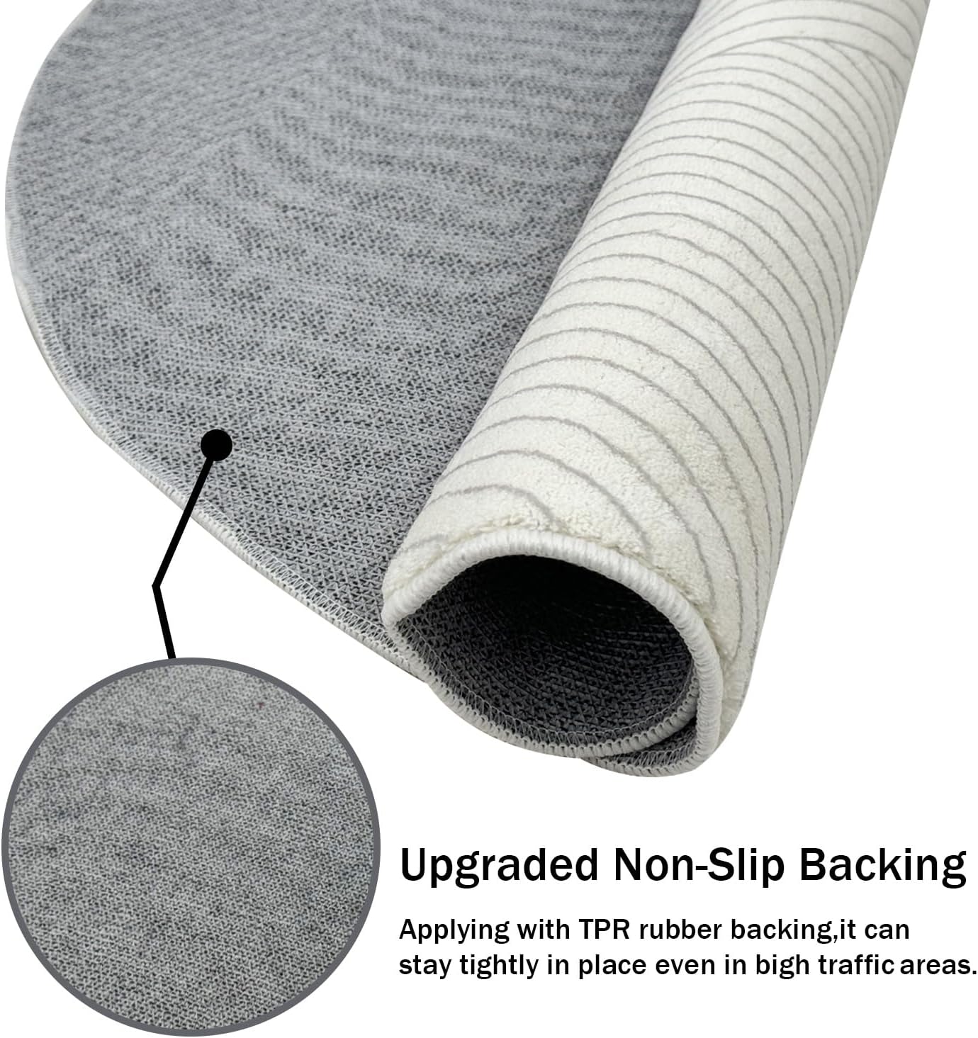 Modern Abstract Area Rug 3.3 Ft Contemporary Circle Line Carpet Nonslip Soft Round Faux Wool Floor Mat for Bedroom Playroom Dining Living Decor, Round