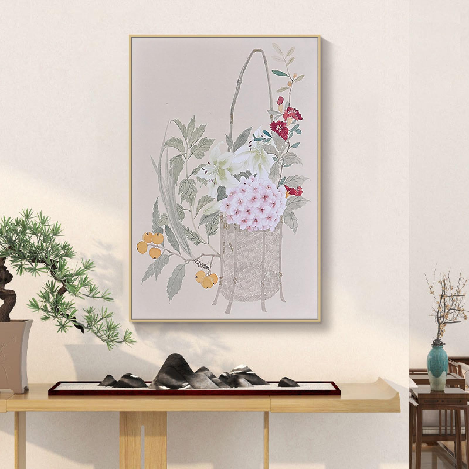 Peinture à l'huile fleurs botaniques sur toile 60x90 pour habiller un grand mur vide de salon