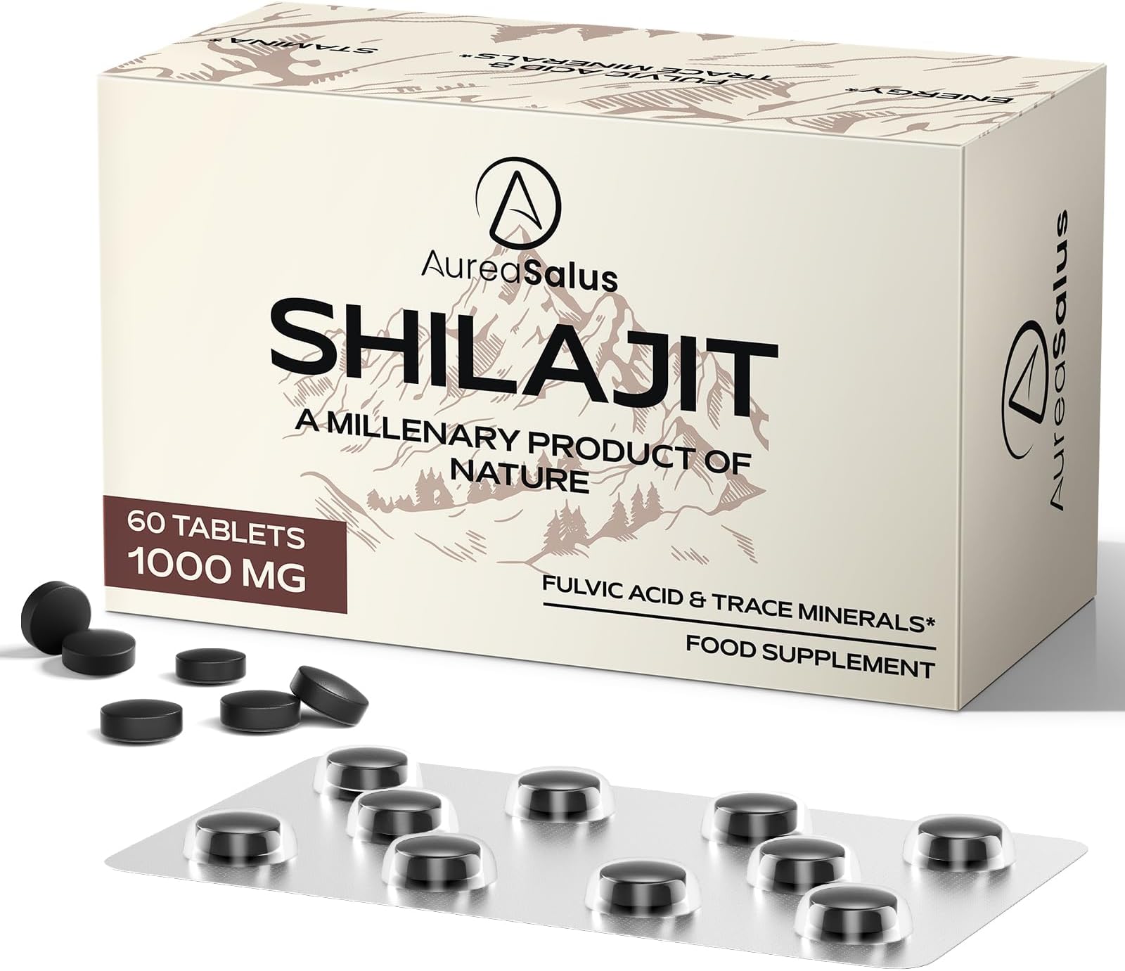 Shilajit Tablets 30,000mg, 60 Counts Himalayan Shilajit Tablets (1000mg Per Serving), Rich in 85+ Minerals & Fulvic Acid, More Convenient Than Shilajit Resin (60 Count (Pack of 1))
