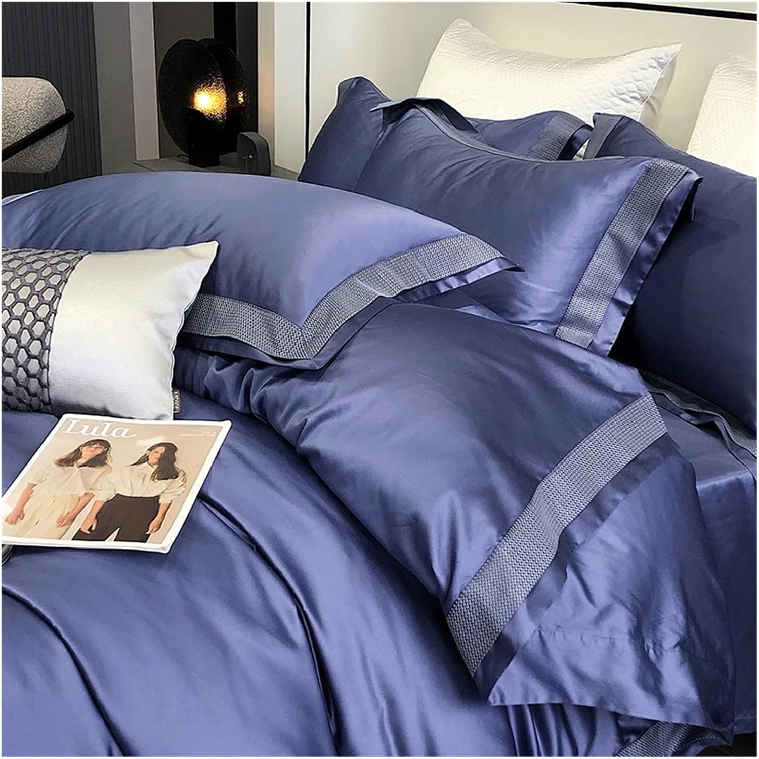 1400TC Pima Cotton Bedding Set Glossy Soft Silky Queen King Size Duvet Cover Set Flat/Fitted Bed Sheet Pillowcases,Bed