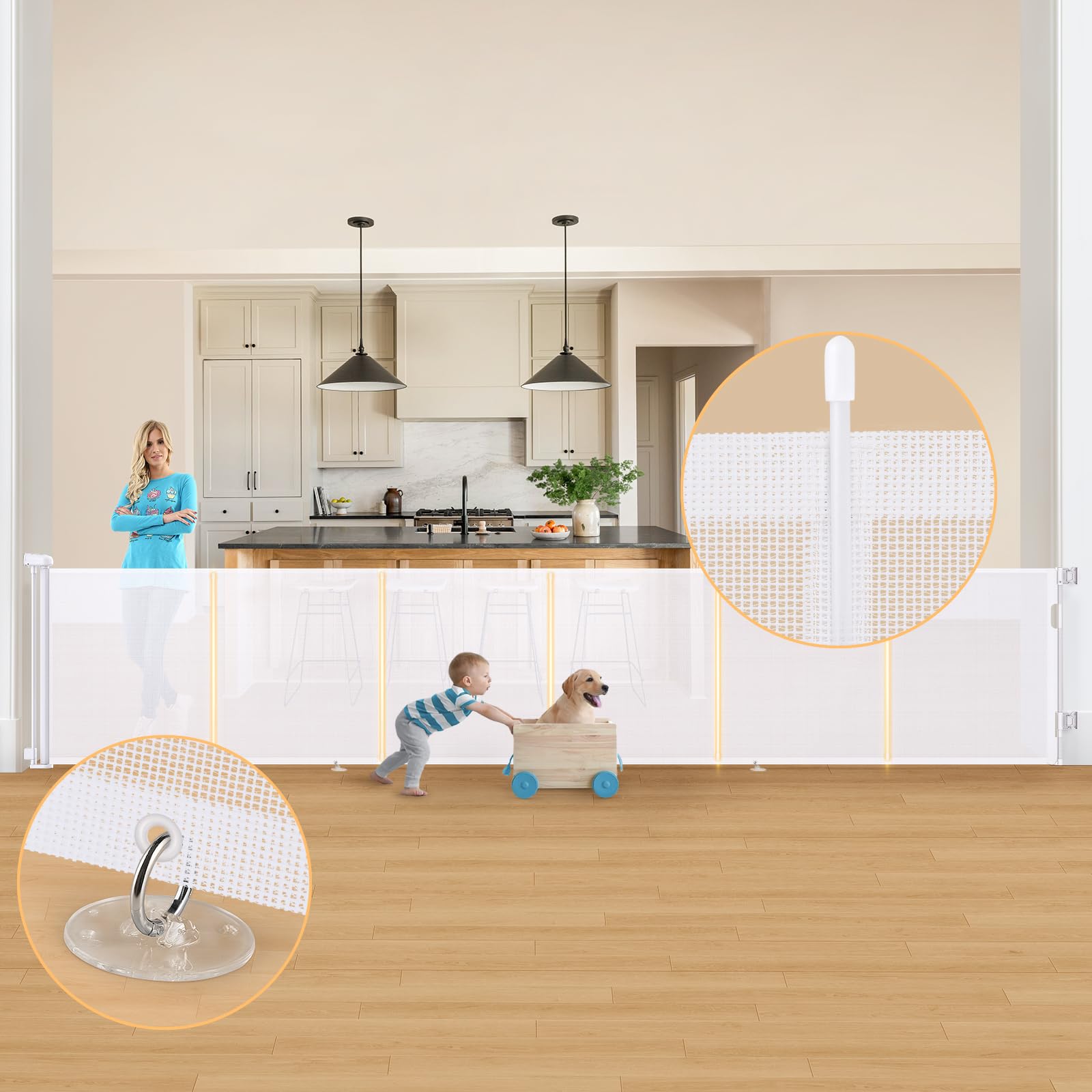 Retractable Baby Gates Extra Wide 160'' Tall 35'' Retractable Dog Gate for Doorways, Upgraded Reinforcement Strip Design Retractable Gate for Stairs, Retractable Pet Gate for Dog, Indoor&Outdoor