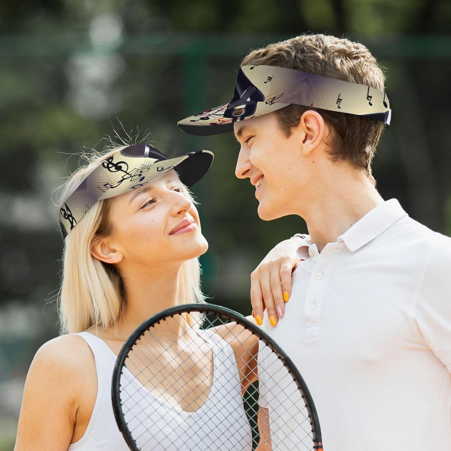 Microphone with Music Note Print Sun Visor Hats for Women Men Adjustable Sports Golf Running Sun Caps