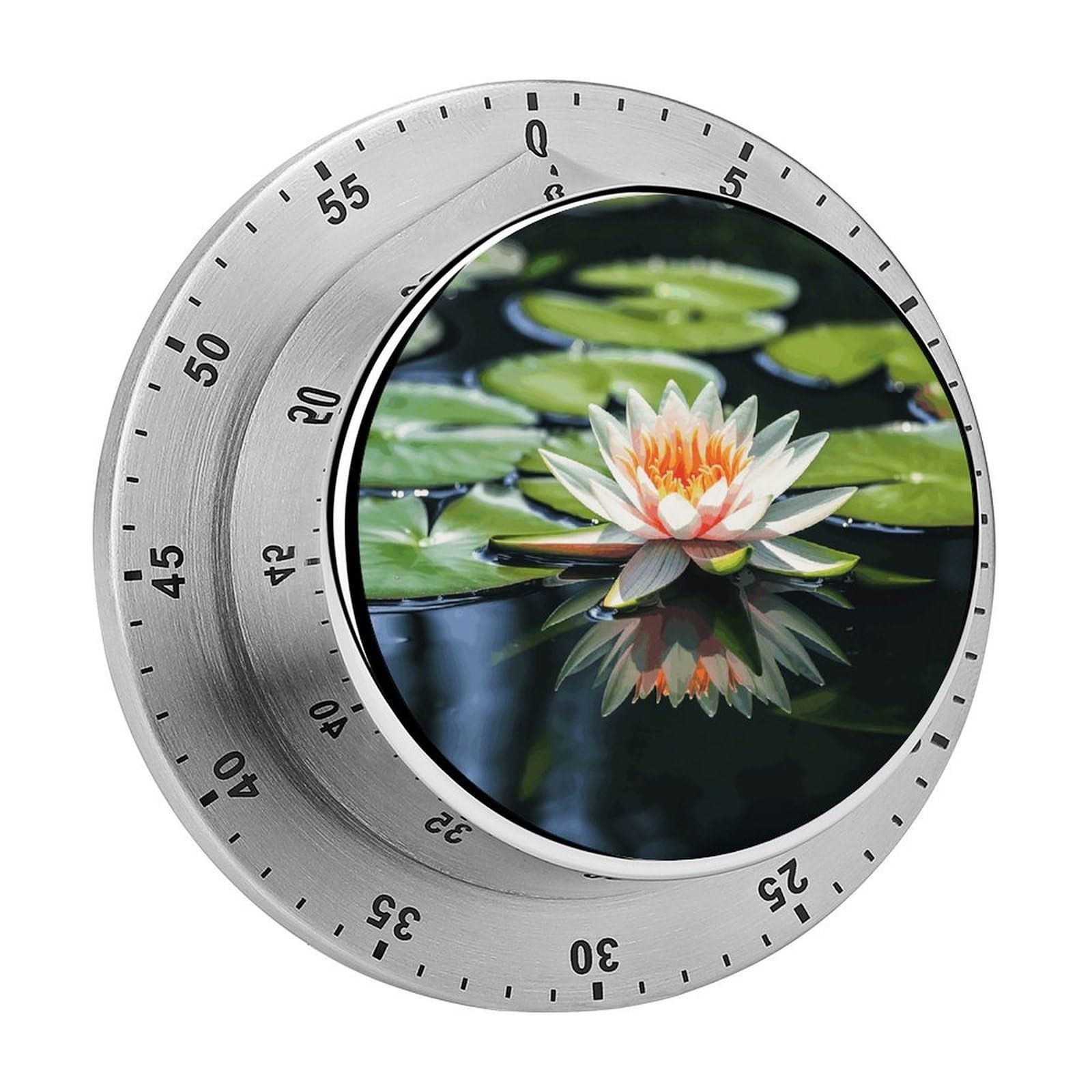 Water Lily Timer Exquisite Stainless Steel Body Mechanical Desk Timers 60 Minutes Visual Countdown Timers with Magnetic Backing Loud Alarm Kitchen Timer for Cooking
