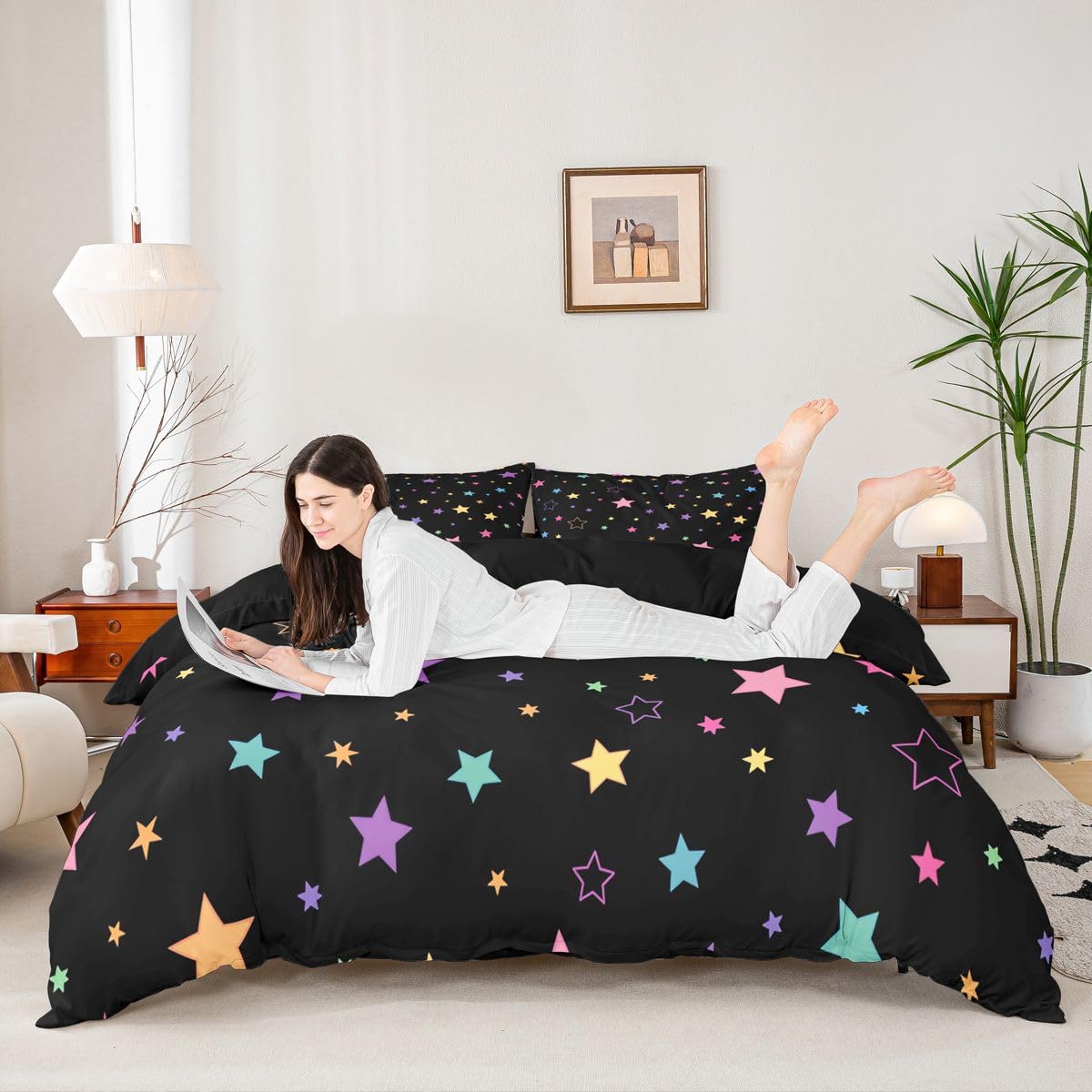 Homewish Cartoon Stars podwójna poszewka na kołdrę kolorowy zestaw pościeli dla dzieci nastolatków dorosłych urocza geometryczna poszewka na kołdrę gwiaździste niebo nadruk zestawy łóżek