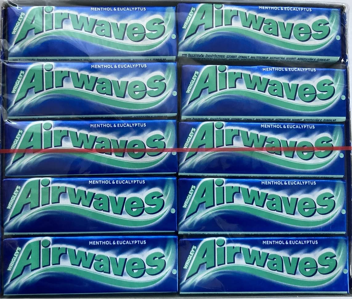 Wrigley's Airwaves, gomma senza zucchero, mentolo e eucalipto, 10 pezzi, confezione da 30