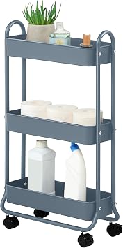 SunnyPoint Slim Rolling Storage Cart, 3 Tier Bathroom Storage Organizer Bathroom, Laundry Utility Cart (Blue)