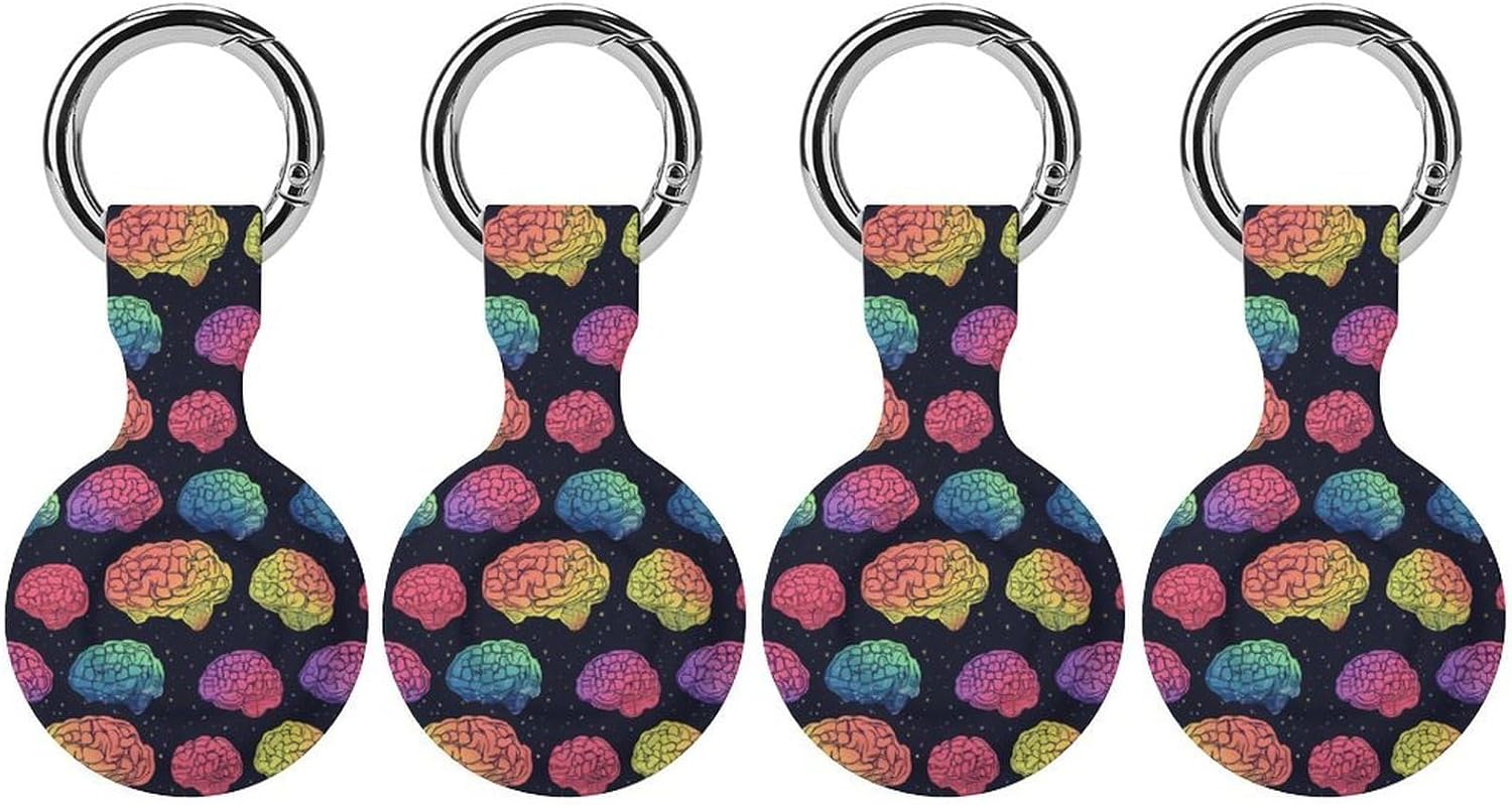 Rainbow Brains Pattern Funny Cover Compatible with AirTag Case Protector GPS Tracker Holder with Keychain