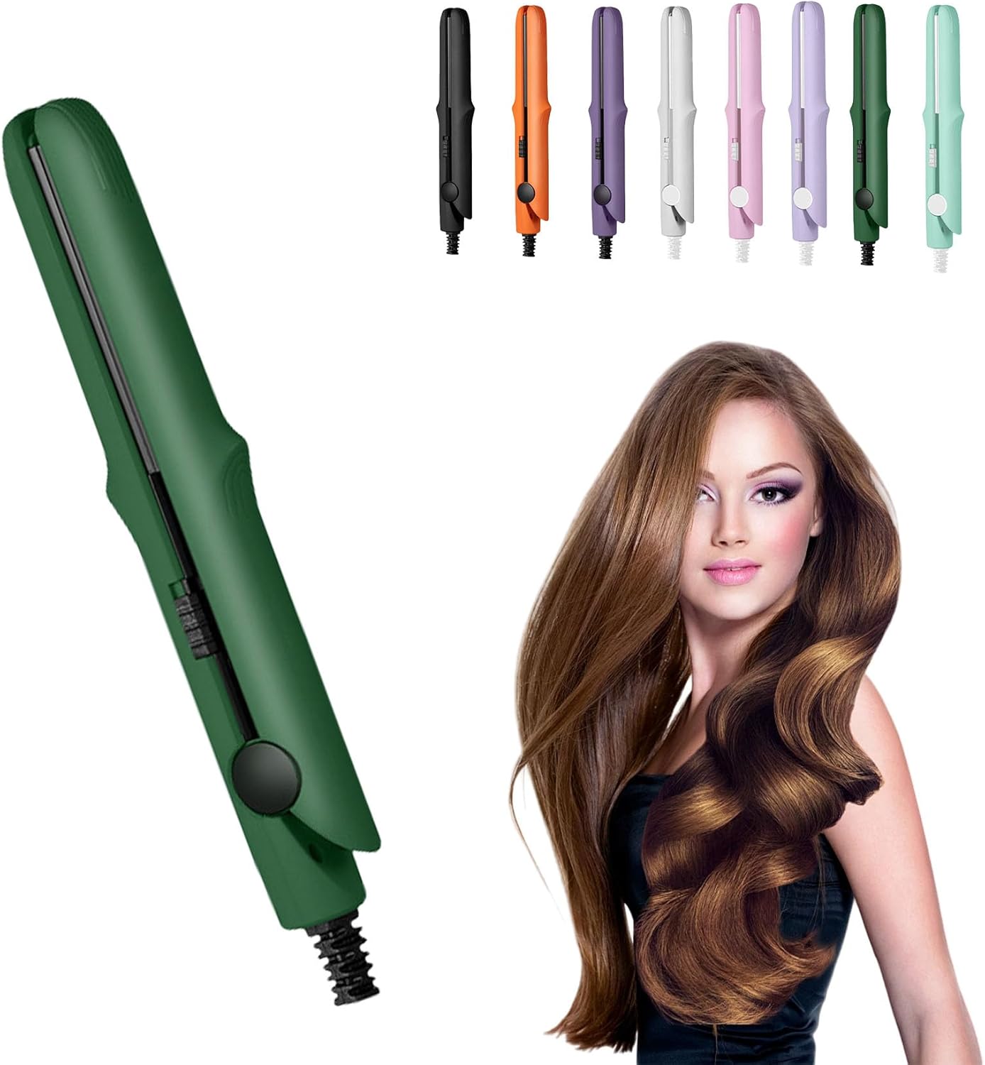 Dualglam Mini Dual-Purpose Curling Iron, 2025 New 2 In 1 Portable Dual Glam Mini Curling Iron, Straight Curly Hair for All Hair Types (British green)