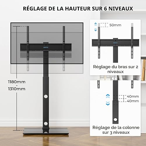 BONTEC Supporto da pavimento per TV da 30-70 pollici a LED LCD OLED al plasma piatto curvo, altezza regolabile alto TV Stand con staffe fino a 40kg, Max VESA 600x400mm. - 4