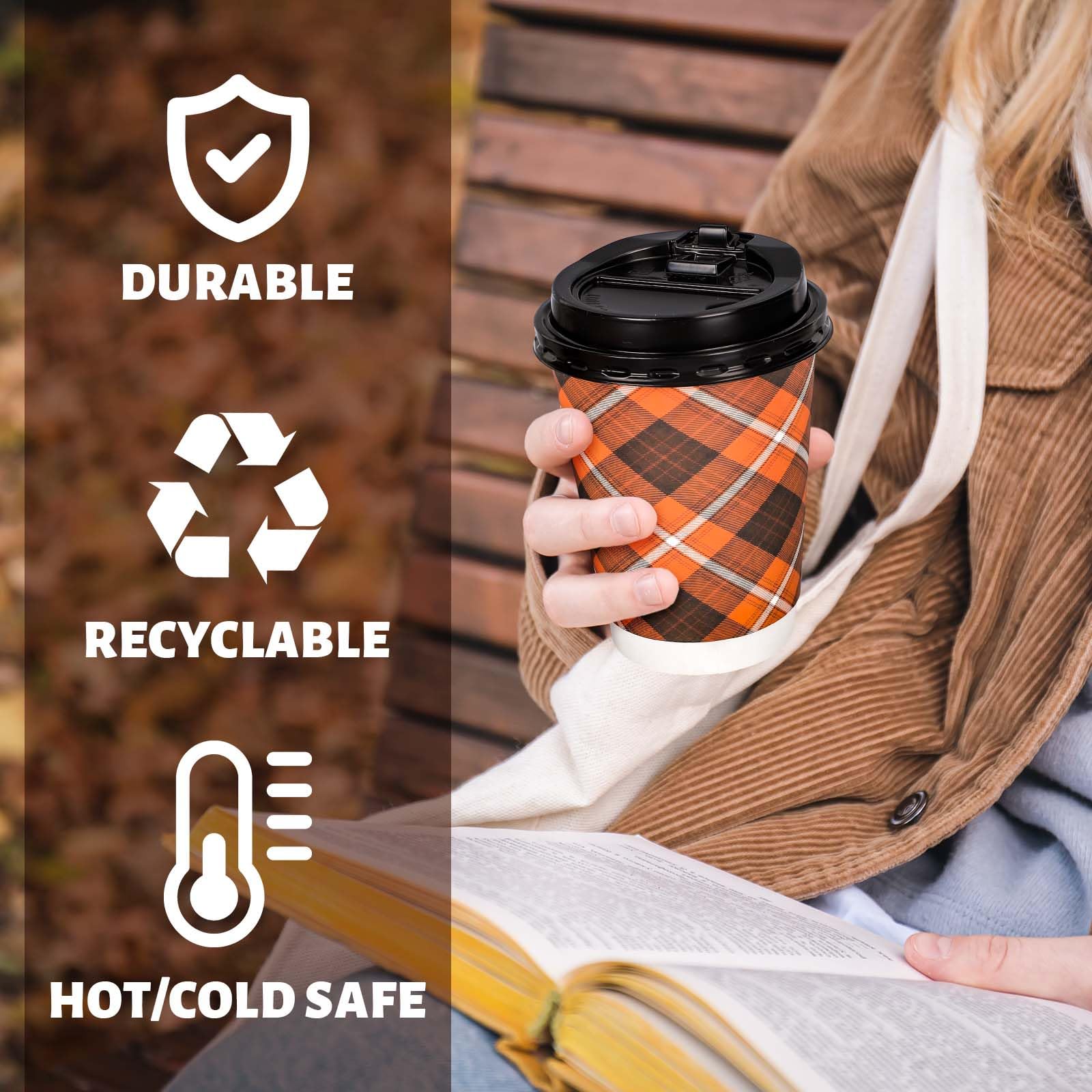 Buffalo Plaid Coffee Cups - 12pc Disposable Party Cups With Lids