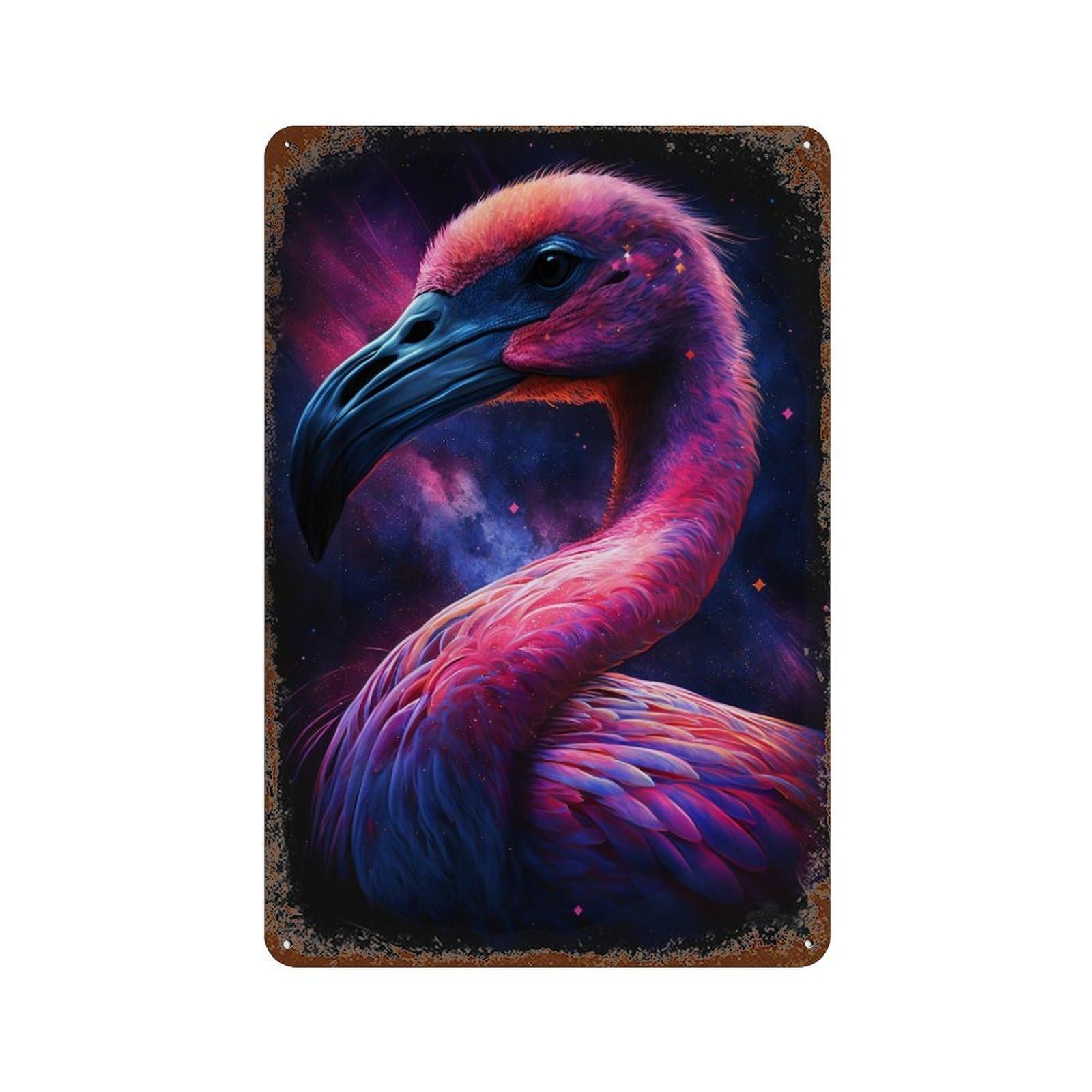 Retro Metal Sign Cosmic Flamingo Art Print-13 11.8"x7.9", Decorative Metal Wall Art for Pub, Kitchen And Man Cave Decor