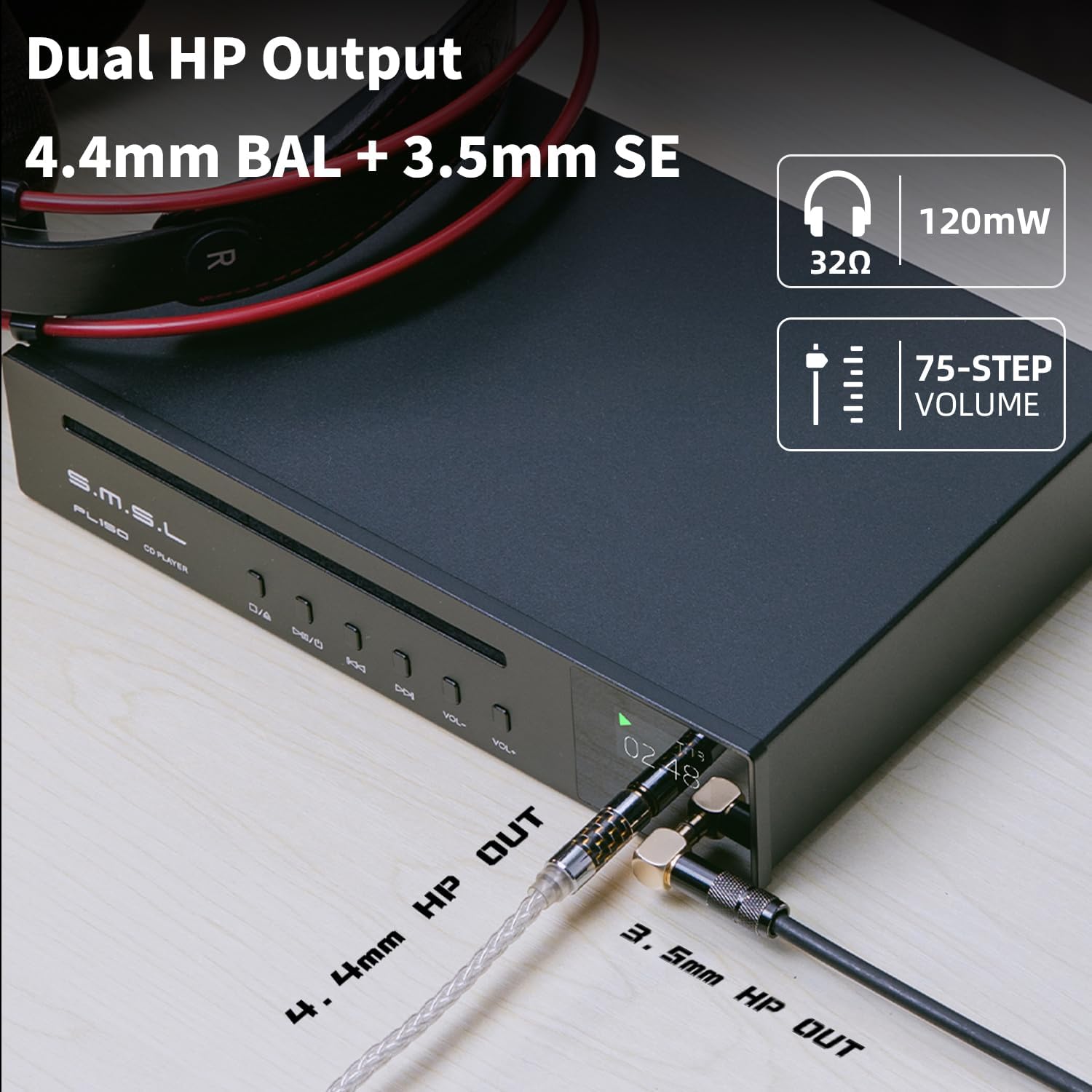SMSL PL150 CD Player,Compatible with Standard CD,MP3 CD.Supports RCA,3.5mm and 4.4mm Headphones,Optical,Coaxial Output Interface,CS43198 Decoding Chip,Auitable for Laptops and Computers and Car