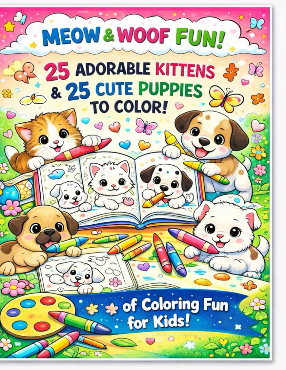 Adorable Puppies and Kittens Coloring Book: 50 Cute and Simple Illustrations for Kids to Color and Enjoy!