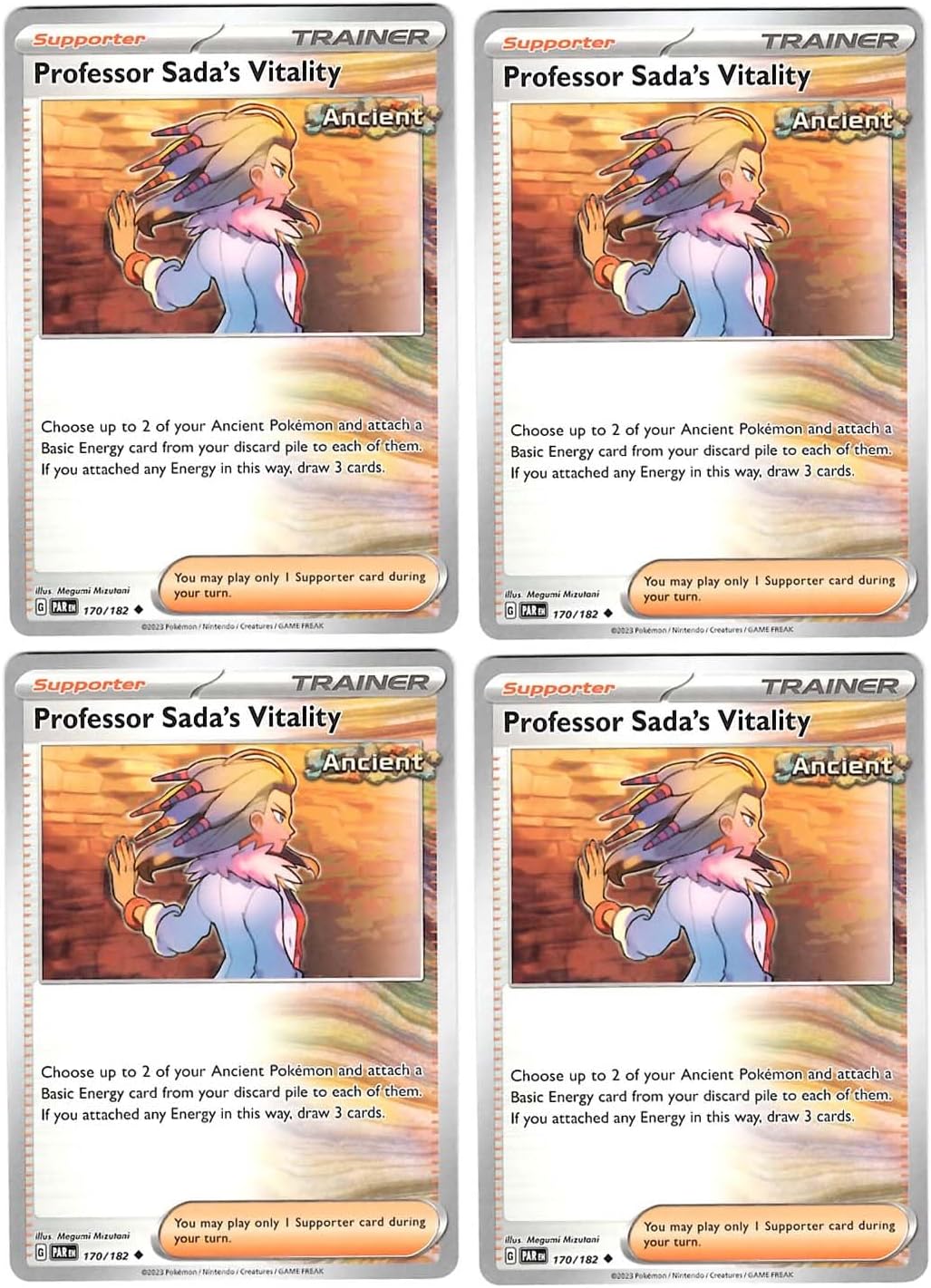 Professor Sada's Vitality 170/182 - Paradox Rift - Pokemon Trainer Card Lot x4 - Playset